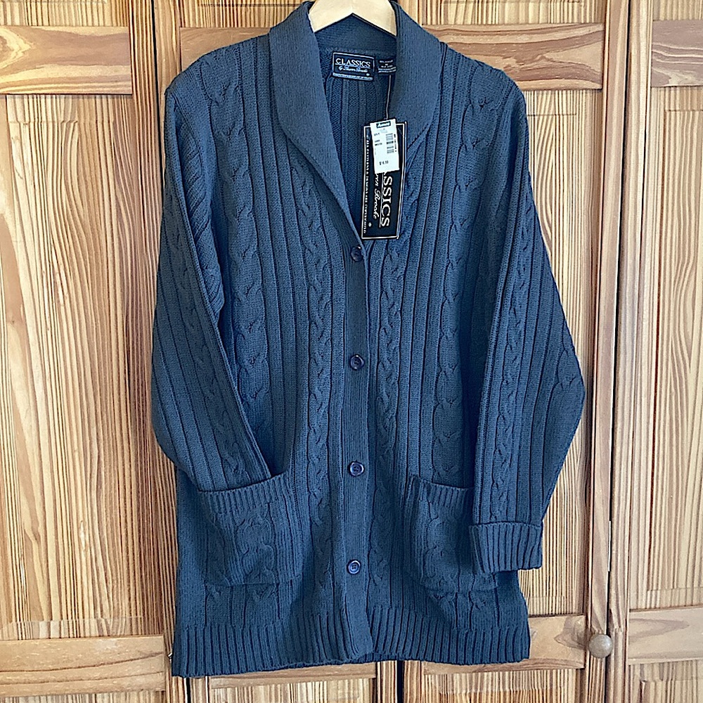 Vintage New with Tags Classics by Lauren Brooke Long Belted Cardigan Gray Med